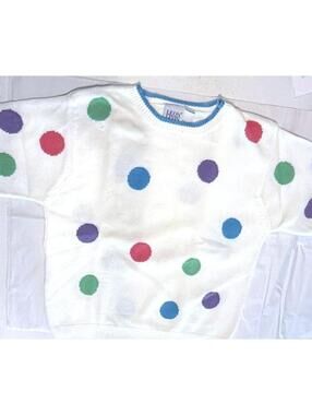 Polka Dot Vintage 100 Cotton Hand Loomed Leon Levin Short Sleeve Sweater Large